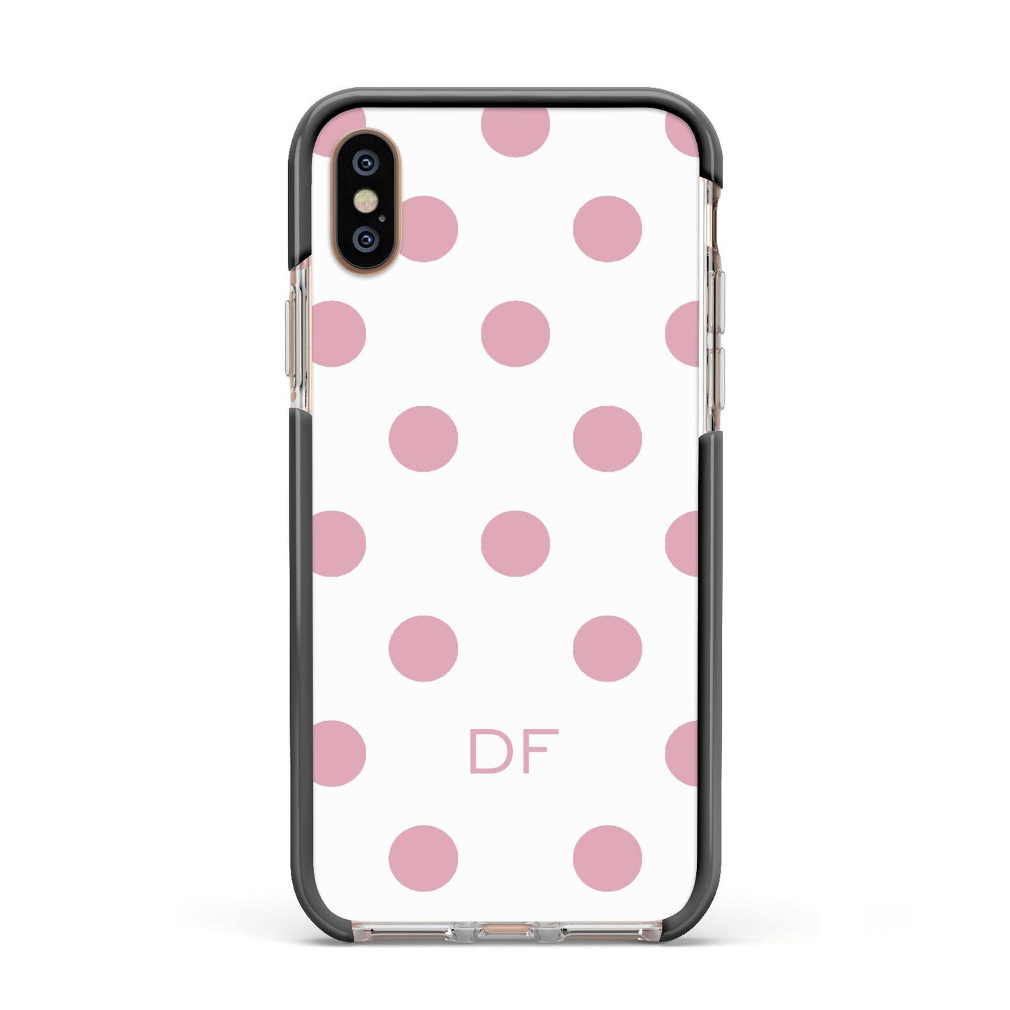 Dots Initials Personalised Apple iPhone Xs Impact Case Black Edge on Gold Phone