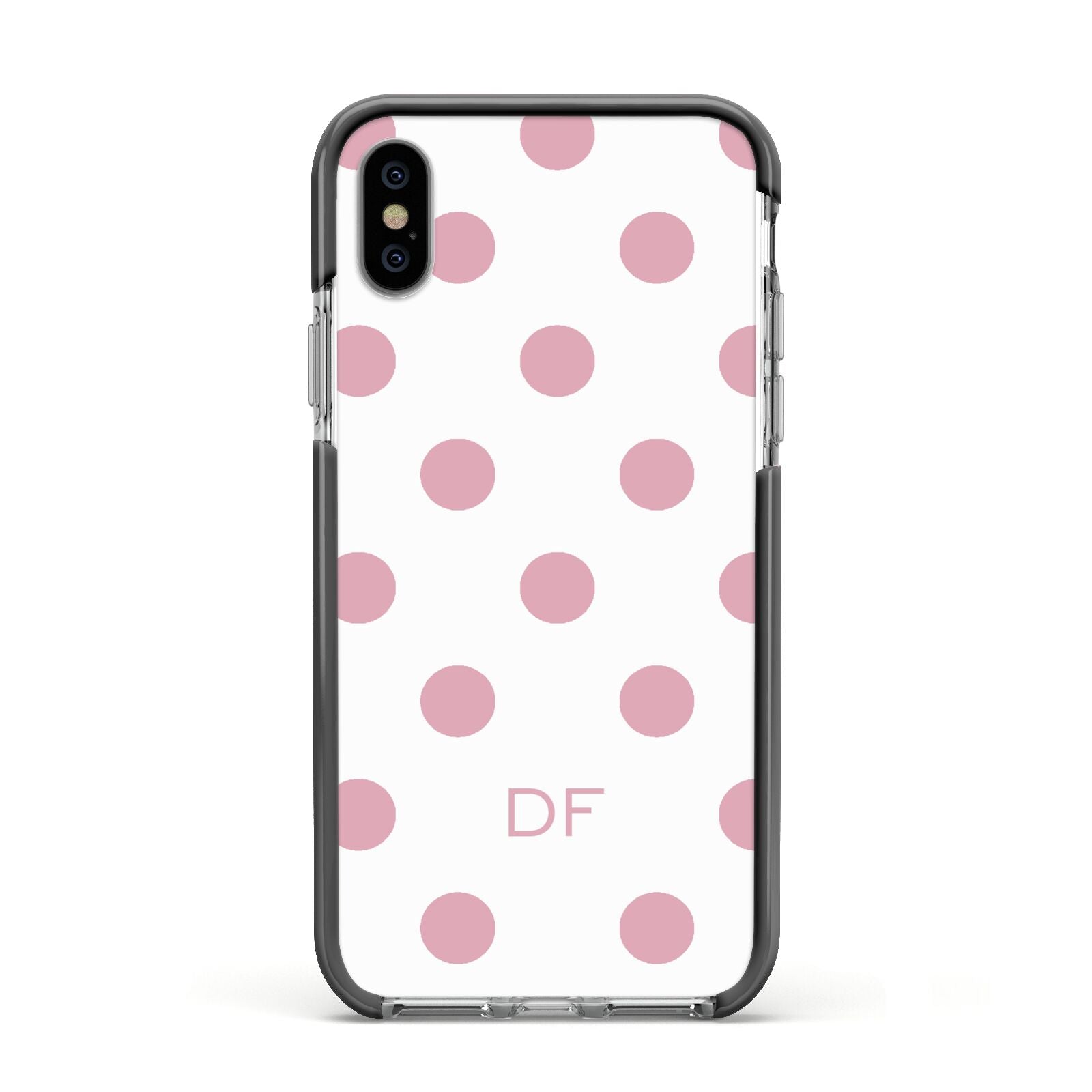 Dots Initials Personalised Apple iPhone Xs Impact Case Black Edge on Silver Phone