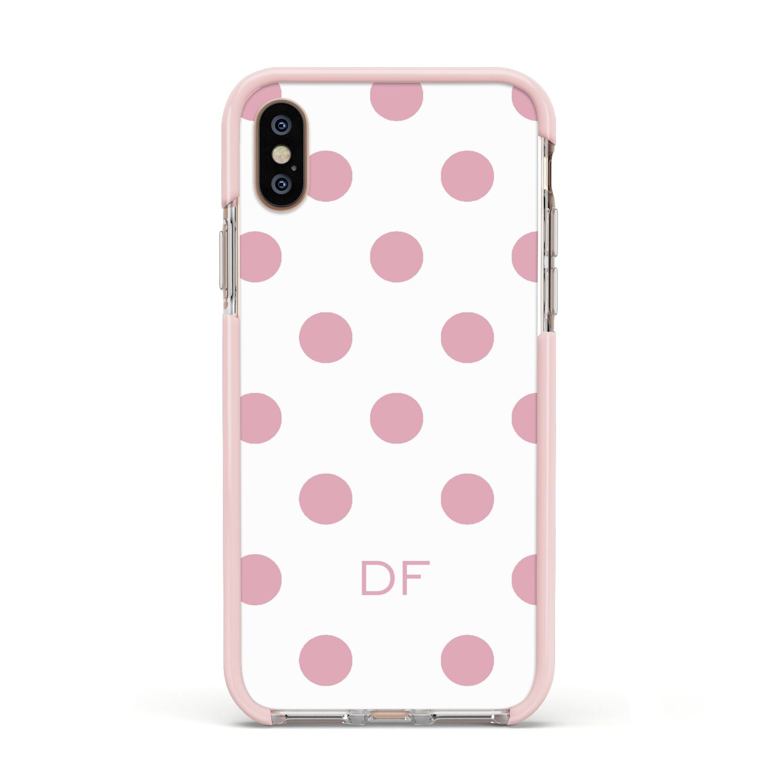 Dots Initials Personalised Apple iPhone Xs Impact Case Pink Edge on Gold Phone