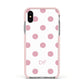 Dots Initials Personalised Apple iPhone Xs Impact Case Pink Edge on Silver Phone