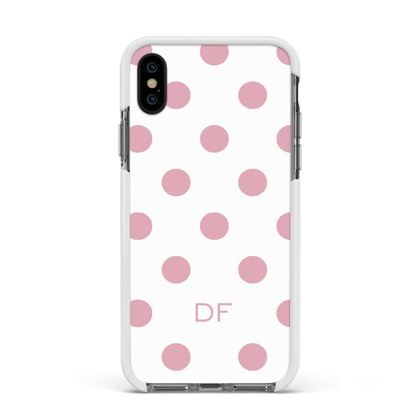 Dots Initials Personalised Apple iPhone Xs Impact Case White Edge on Black Phone