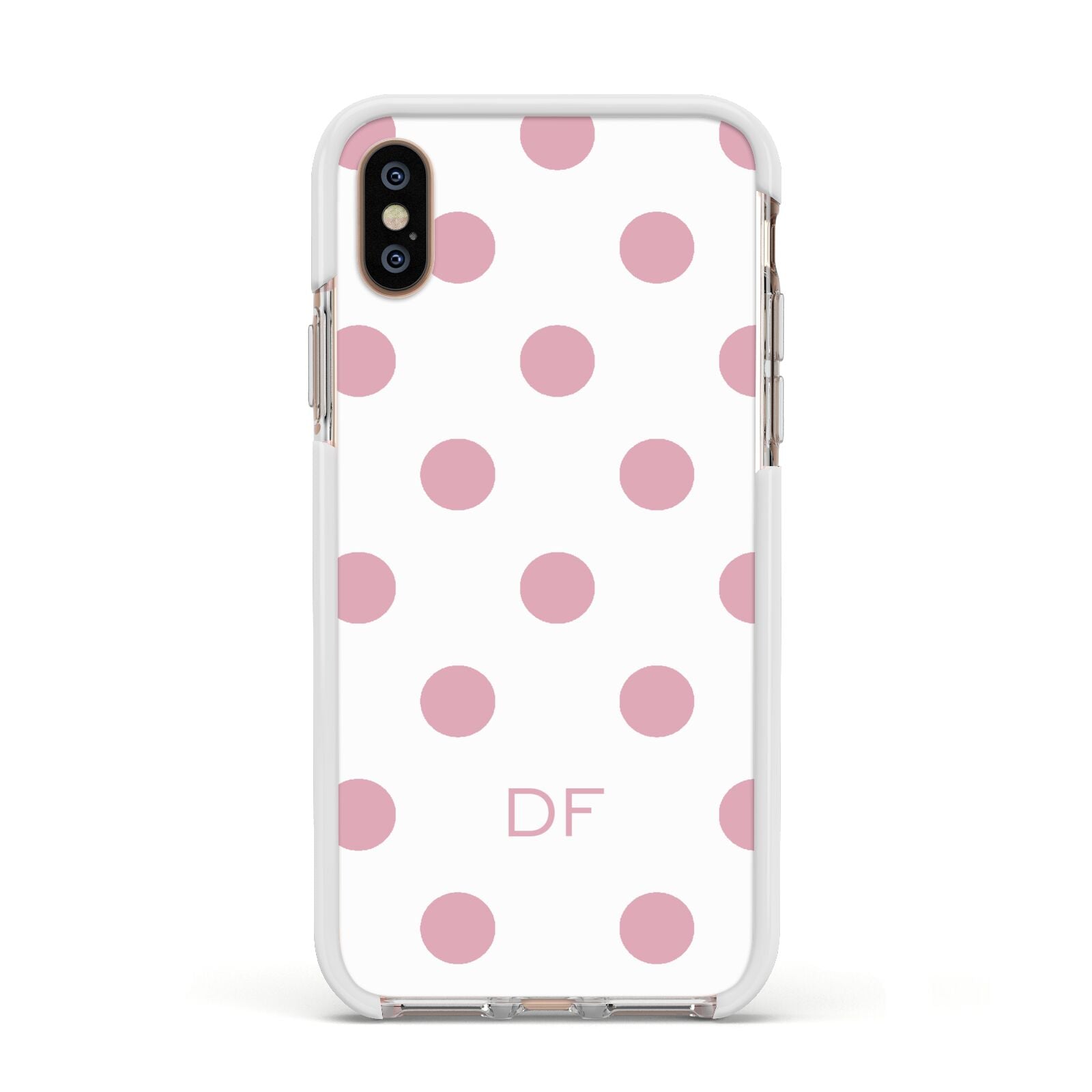 Dots Initials Personalised Apple iPhone Xs Impact Case White Edge on Gold Phone