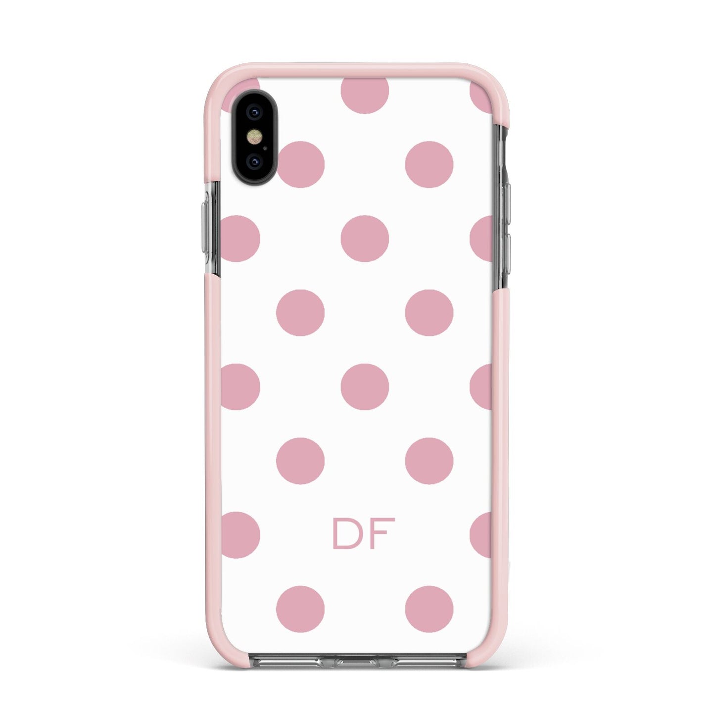 Dots Initials Personalised Apple iPhone Xs Max Impact Case Pink Edge on Black Phone