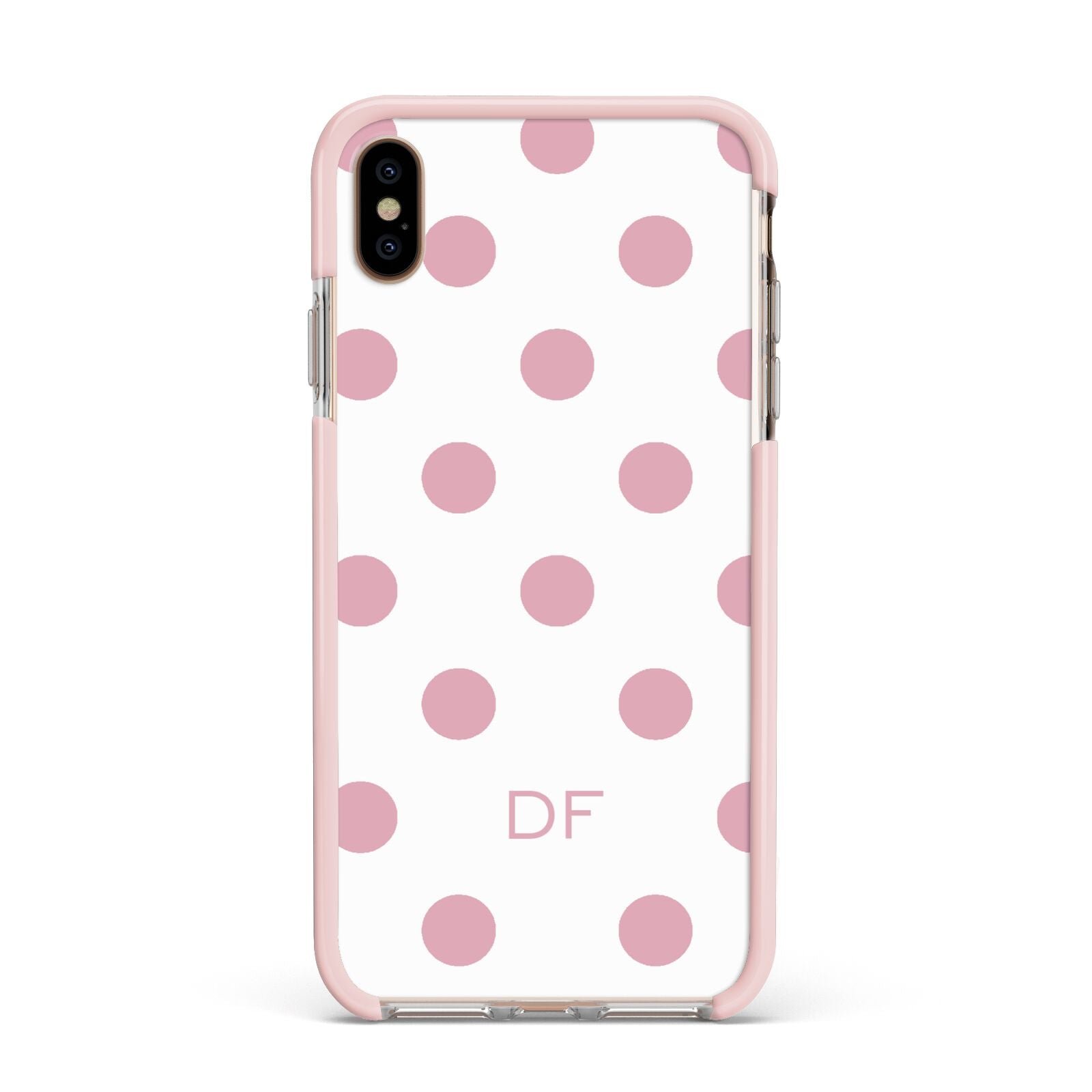 Dots Initials Personalised Apple iPhone Xs Max Impact Case Pink Edge on Gold Phone