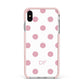 Dots Initials Personalised Apple iPhone Xs Max Impact Case Pink Edge on Silver Phone