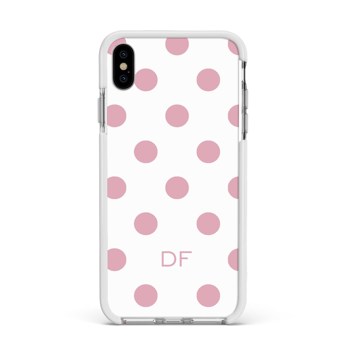 Dots Initials Personalised Apple iPhone Xs Max Impact Case White Edge on Silver Phone