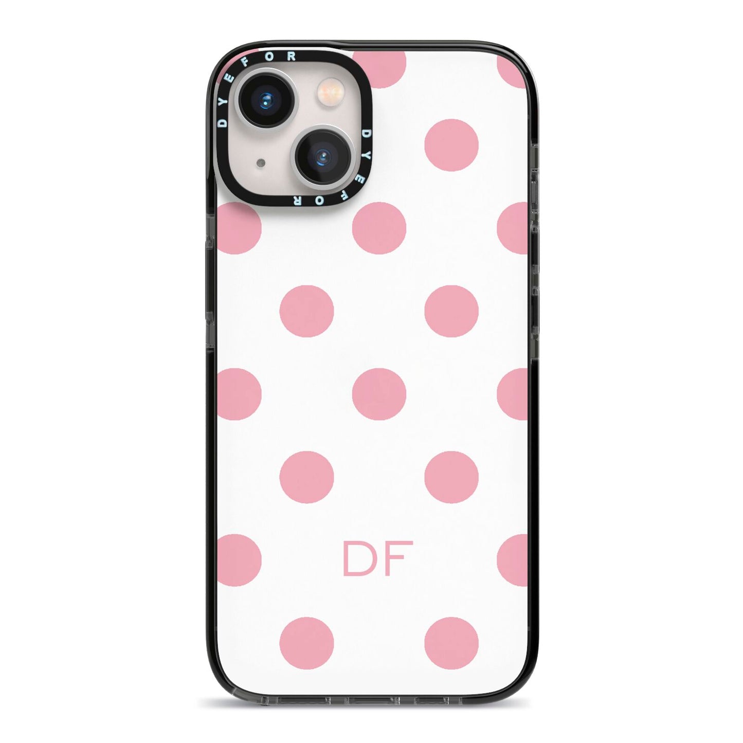 Dots Initials Personalised iPhone 13 Black Impact Case on Silver phone