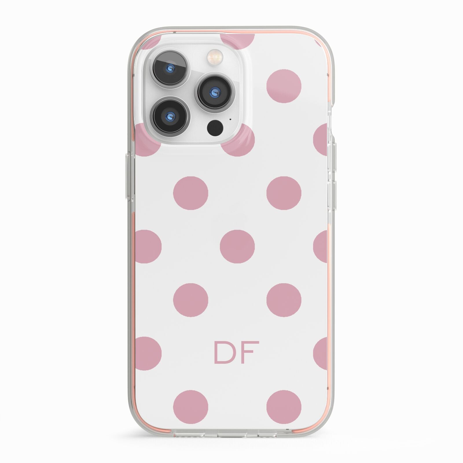 Dots Initials Personalised iPhone 13 Pro TPU Impact Case with Pink Edges