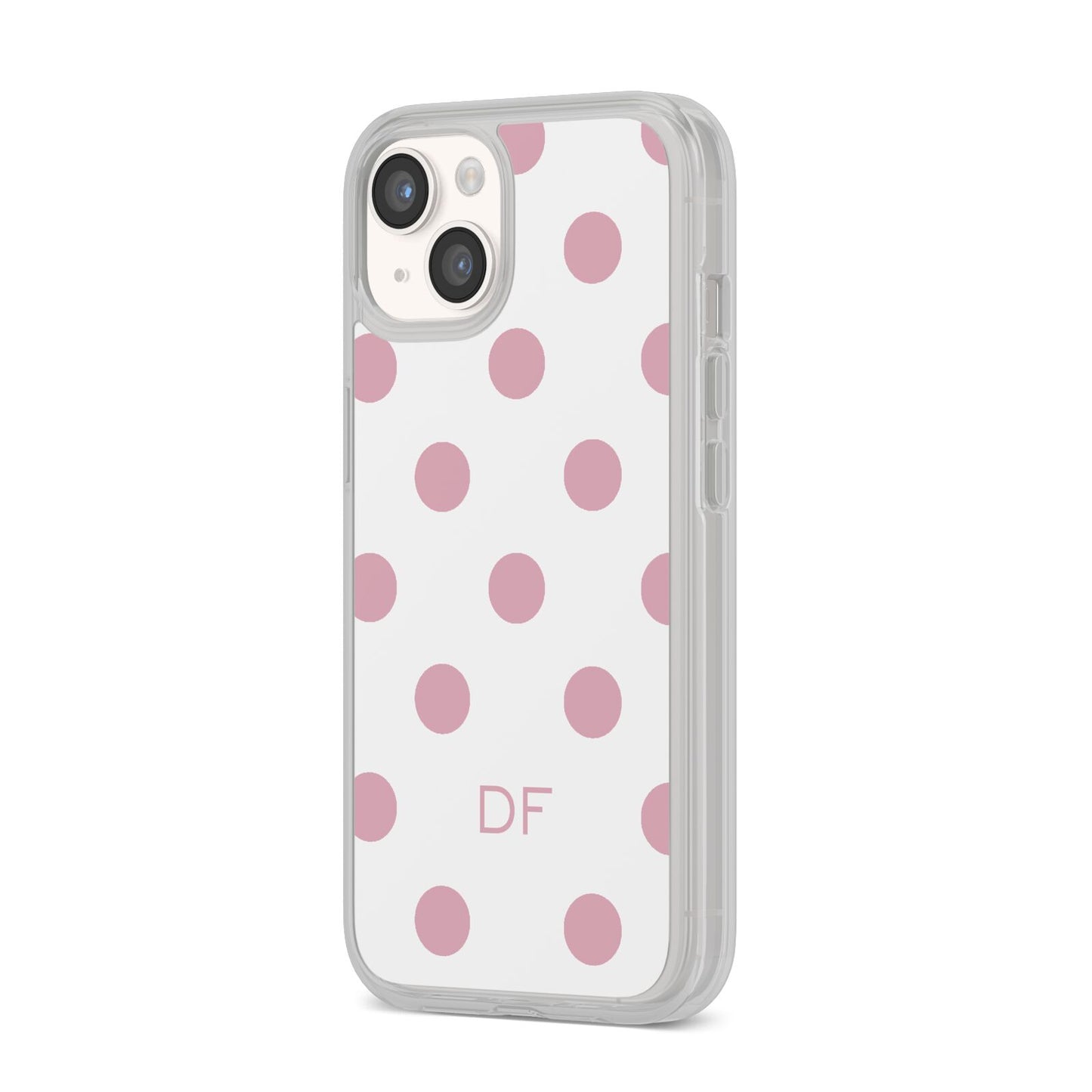 Dots Initials Personalised iPhone 14 Clear Tough Case Starlight Angled Image