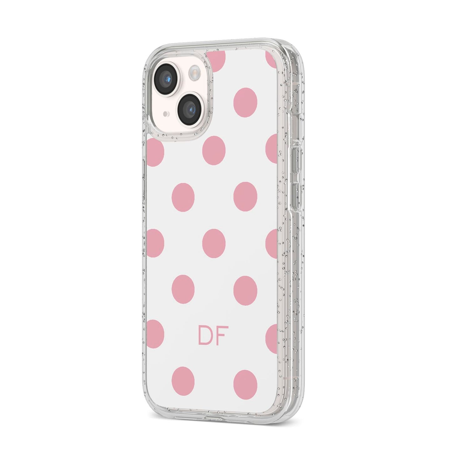 Dots Initials Personalised iPhone 14 Glitter Tough Case Starlight Angled Image