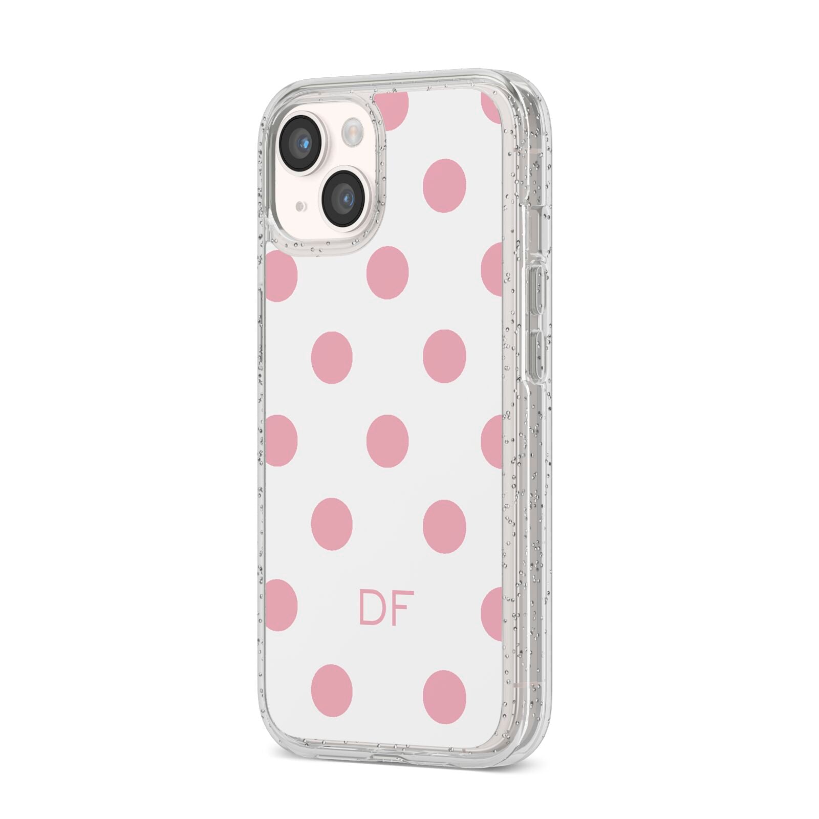 Dots Initials Personalised iPhone 14 Glitter Tough Case Starlight Angled Image