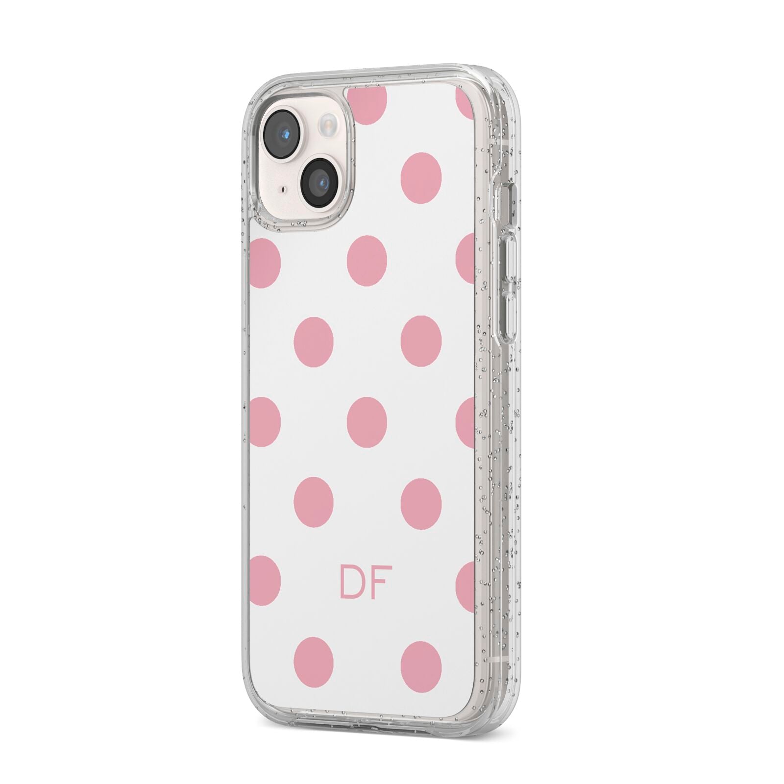 Dots Initials Personalised iPhone 14 Plus Glitter Tough Case Starlight Angled Image