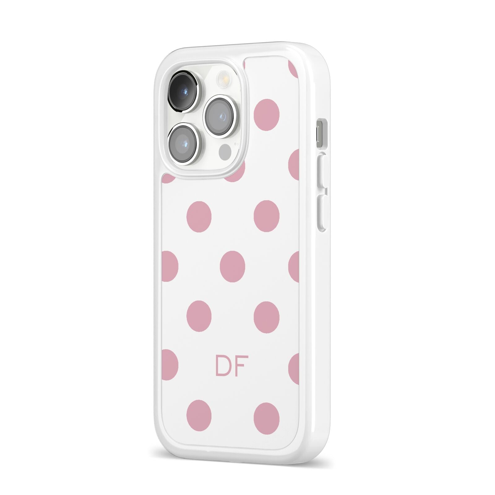 Dots Initials Personalised iPhone 14 Pro Clear Tough Case Silver Angled Image