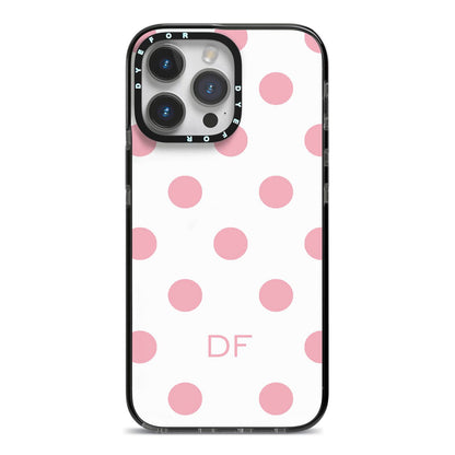 Dots Initials Personalised iPhone 14 Pro Max Black Impact Case on Silver phone