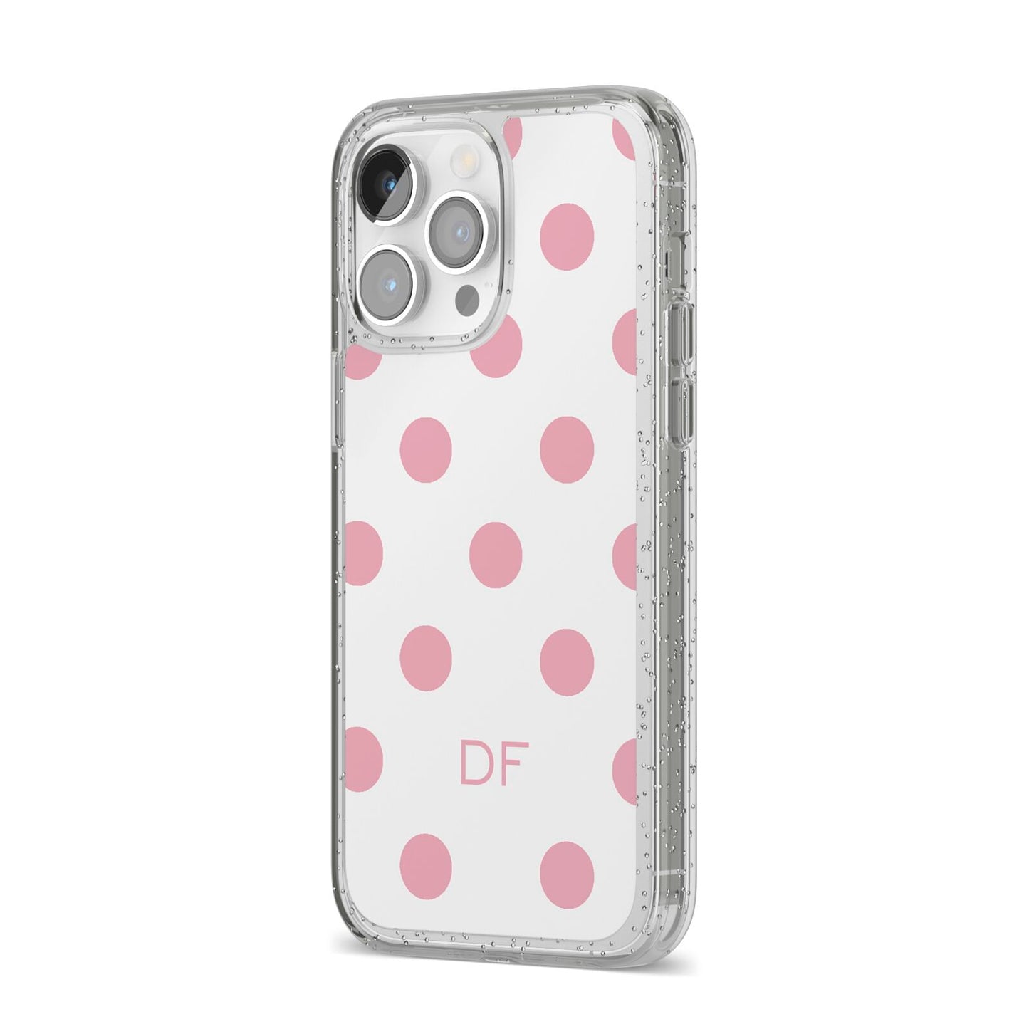 Dots Initials Personalised iPhone 14 Pro Max Glitter Tough Case Silver Angled Image