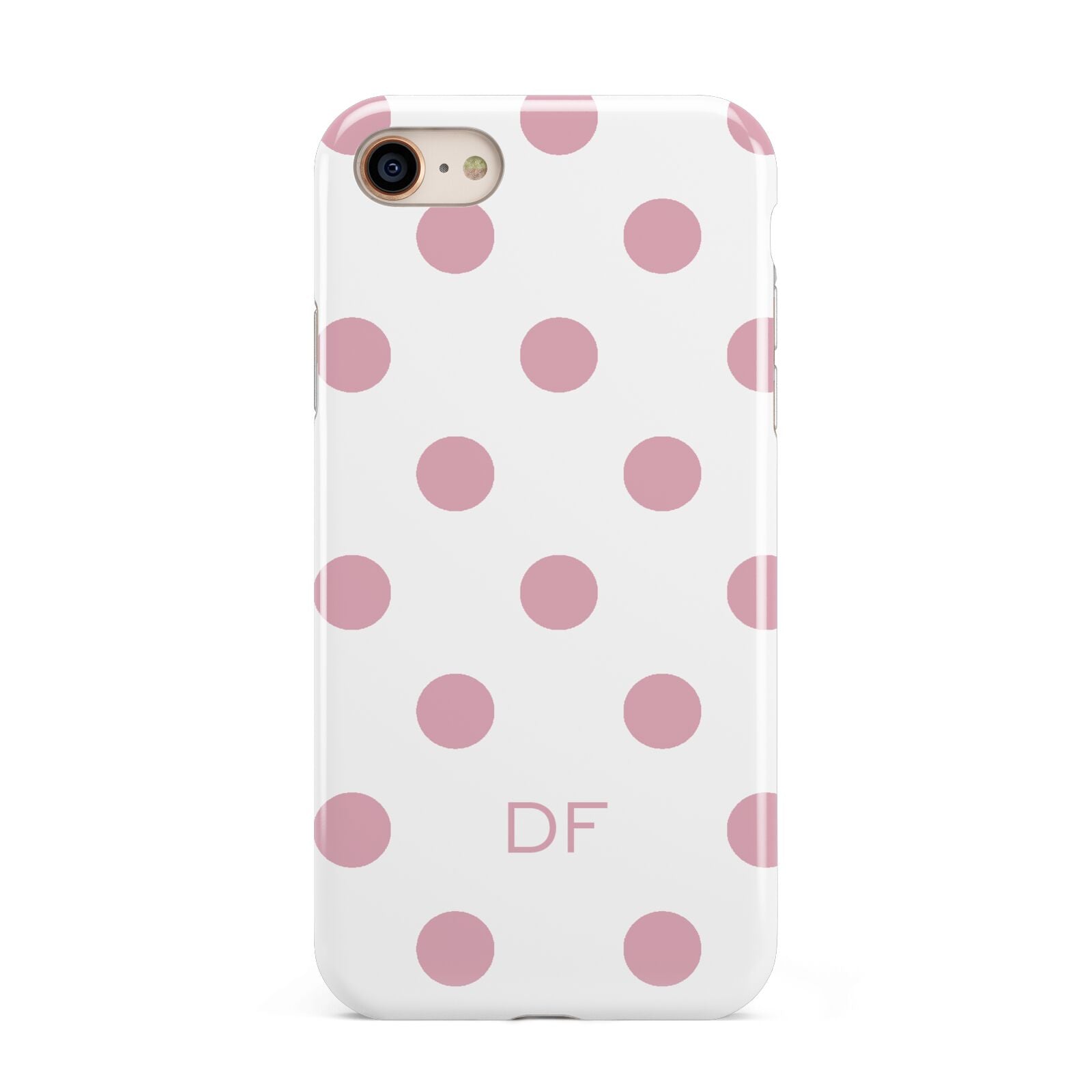 Dots Initials Personalised iPhone 8 3D Tough Case on Gold Phone