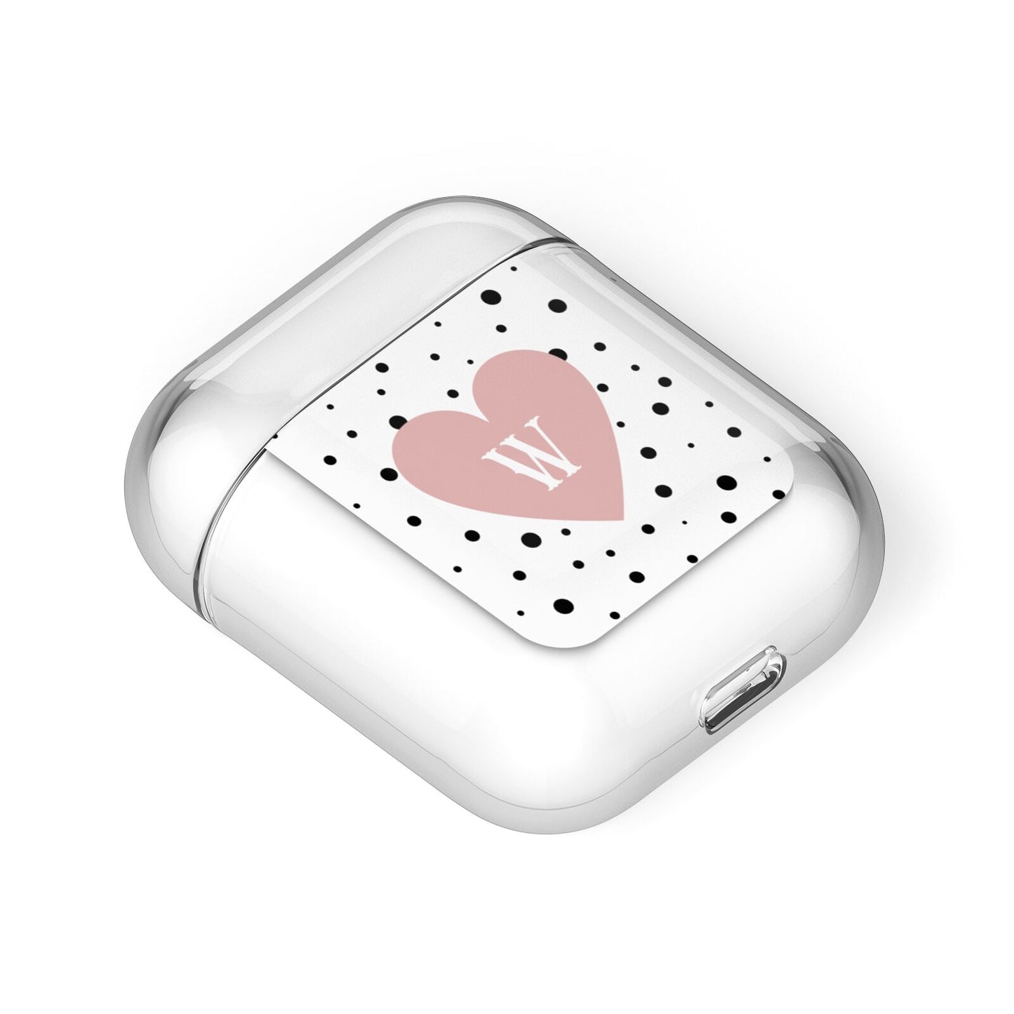 Dotted Pink Heart Personalised AirPods Case Laid Flat