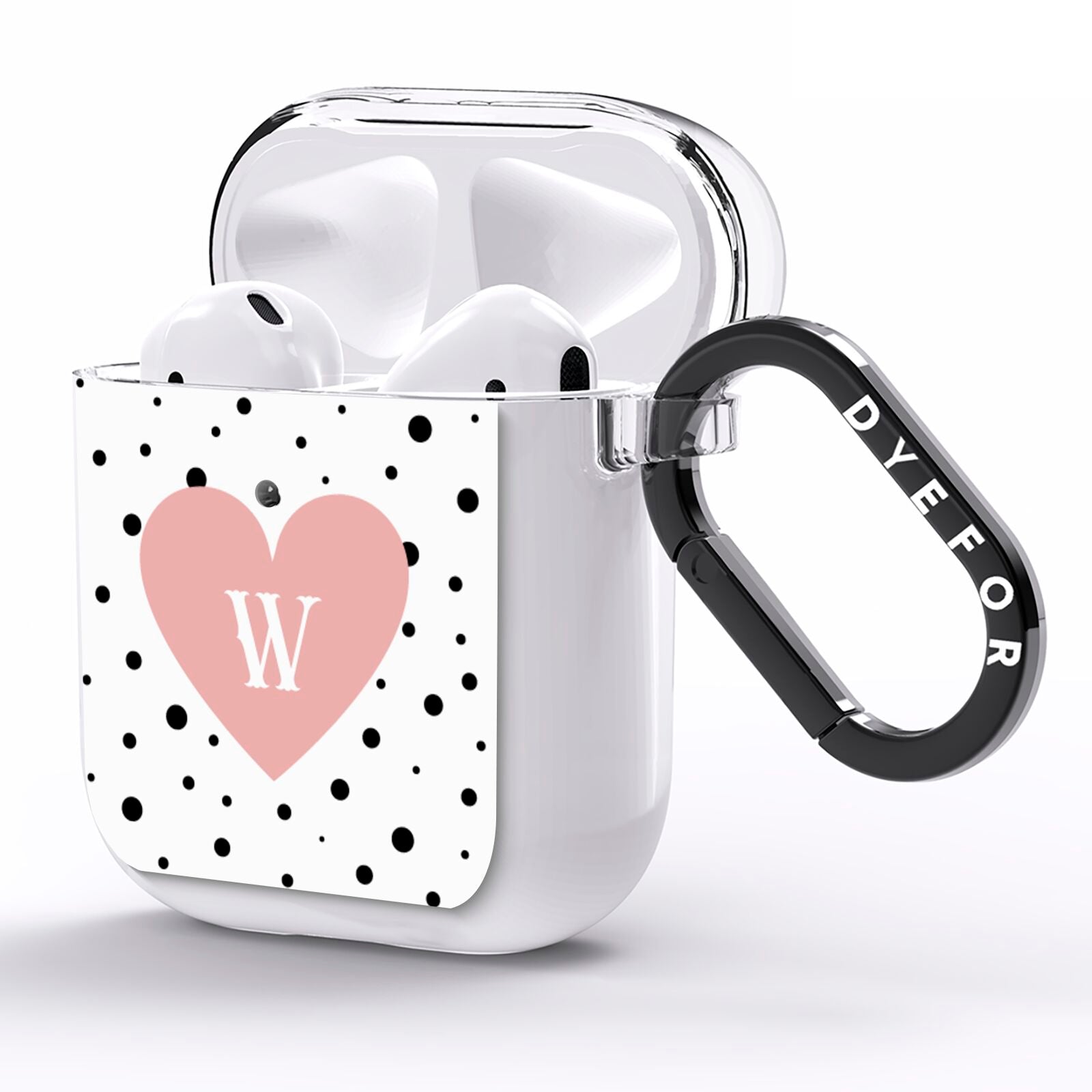 Dotted Pink Heart Personalised AirPods Clear Case Side Image