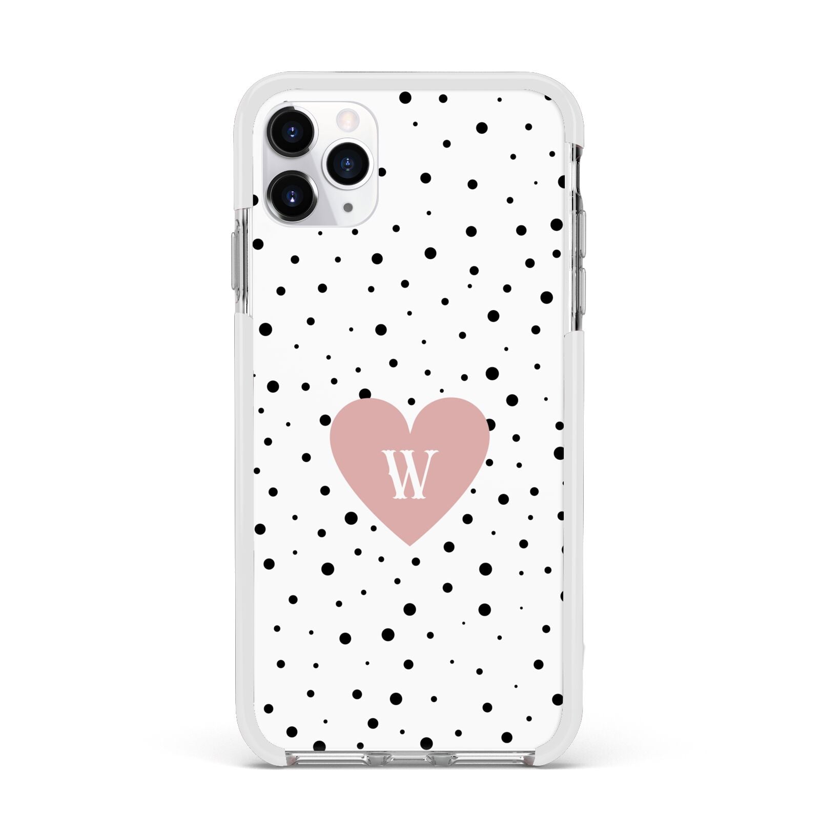 Dotted Pink Heart Personalised Apple iPhone 11 Pro Max in Silver with White Impact Case
