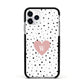 Dotted Pink Heart Personalised Apple iPhone 11 Pro in Silver with Black Impact Case