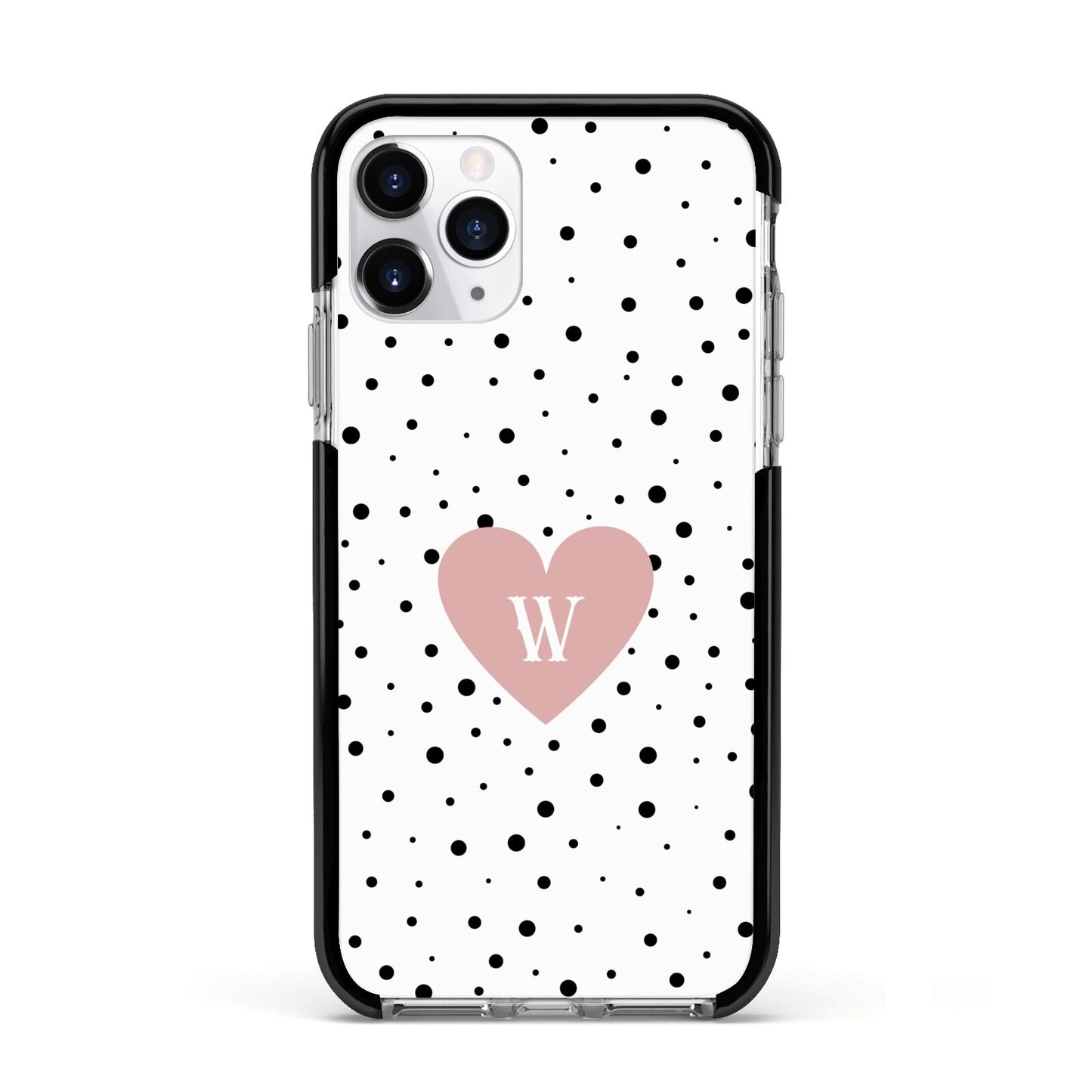 Dotted Pink Heart Personalised Apple iPhone 11 Pro in Silver with Black Impact Case