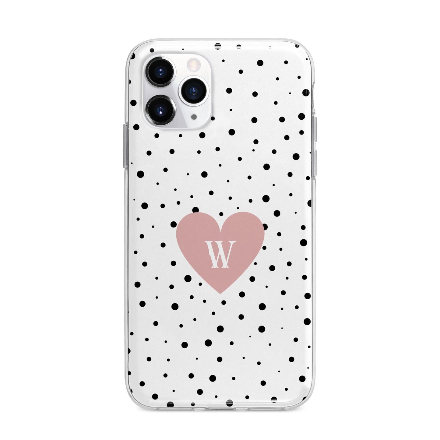 Dotted Pink Heart Personalised Apple iPhone 11 Pro in Silver with Bumper Case