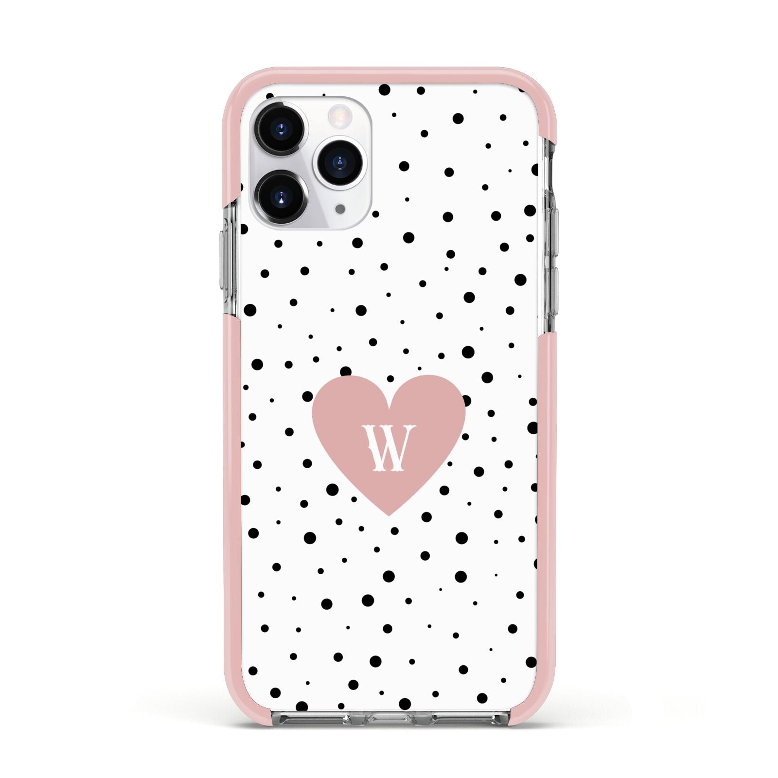Dotted Pink Heart Personalised Apple iPhone 11 Pro in Silver with Pink Impact Case