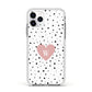 Dotted Pink Heart Personalised Apple iPhone 11 Pro in Silver with White Impact Case