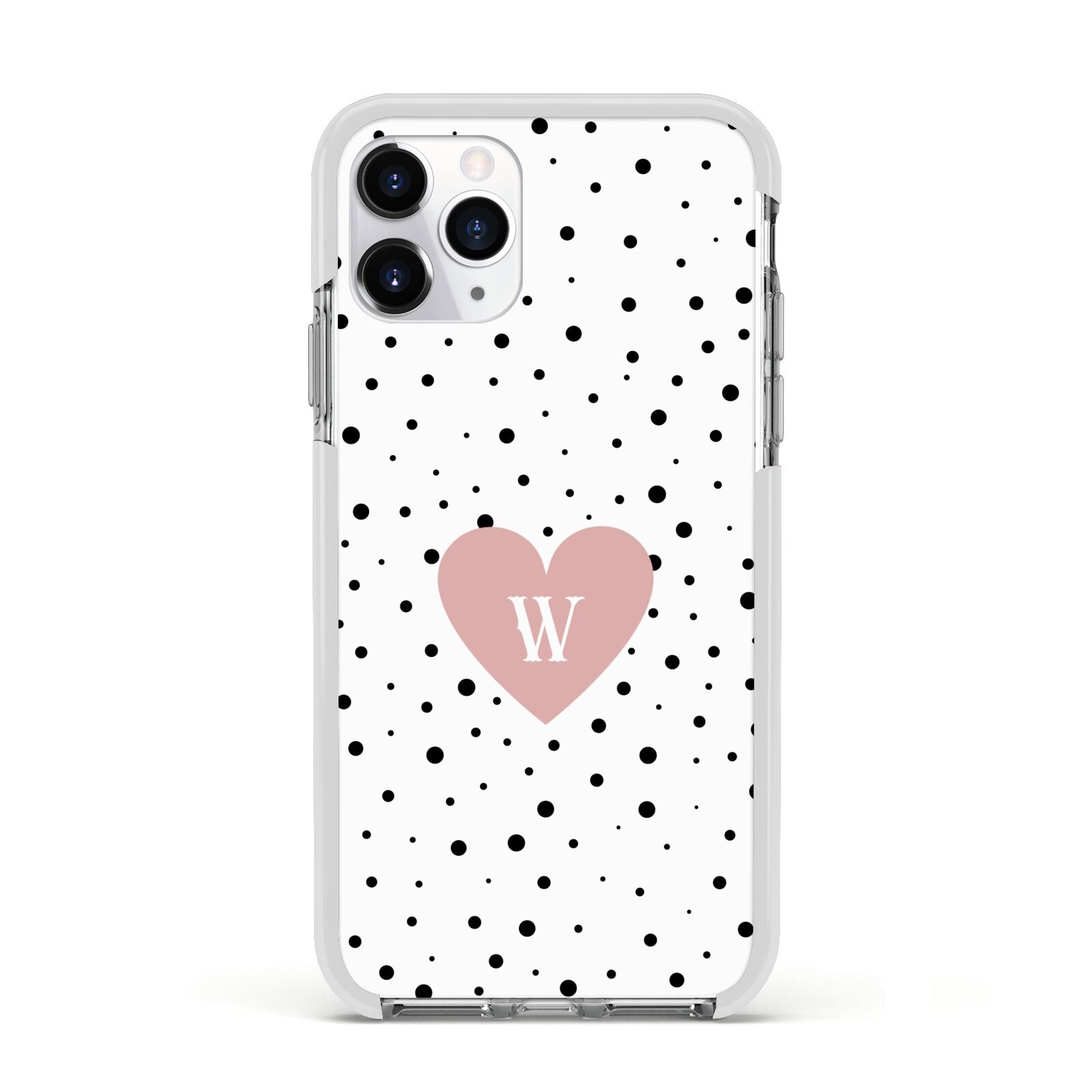 Dotted Pink Heart Personalised Apple iPhone 11 Pro in Silver with White Impact Case