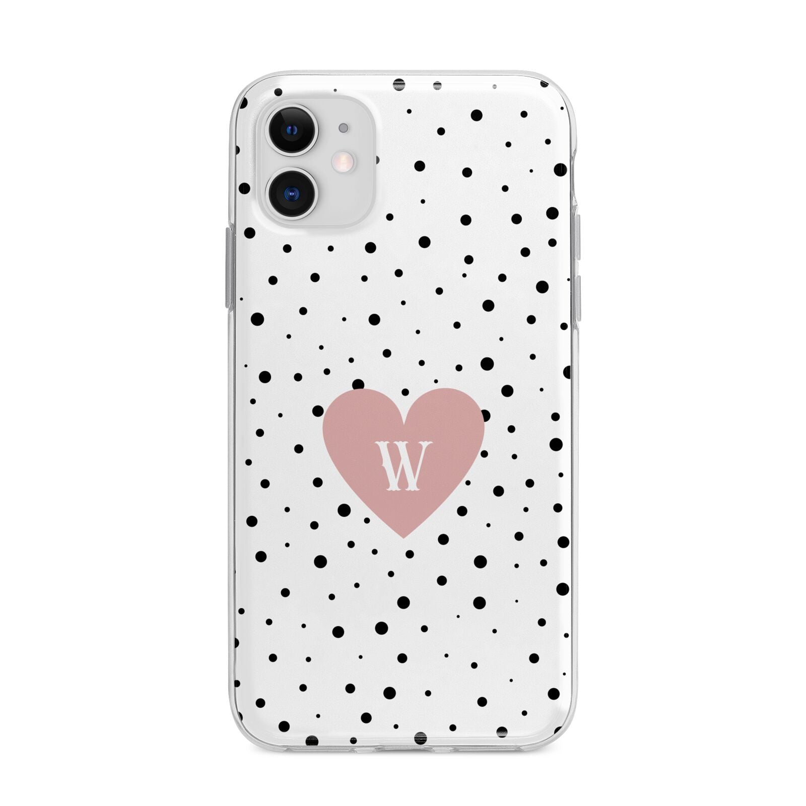 Dotted Pink Heart Personalised Apple iPhone 11 in White with Bumper Case