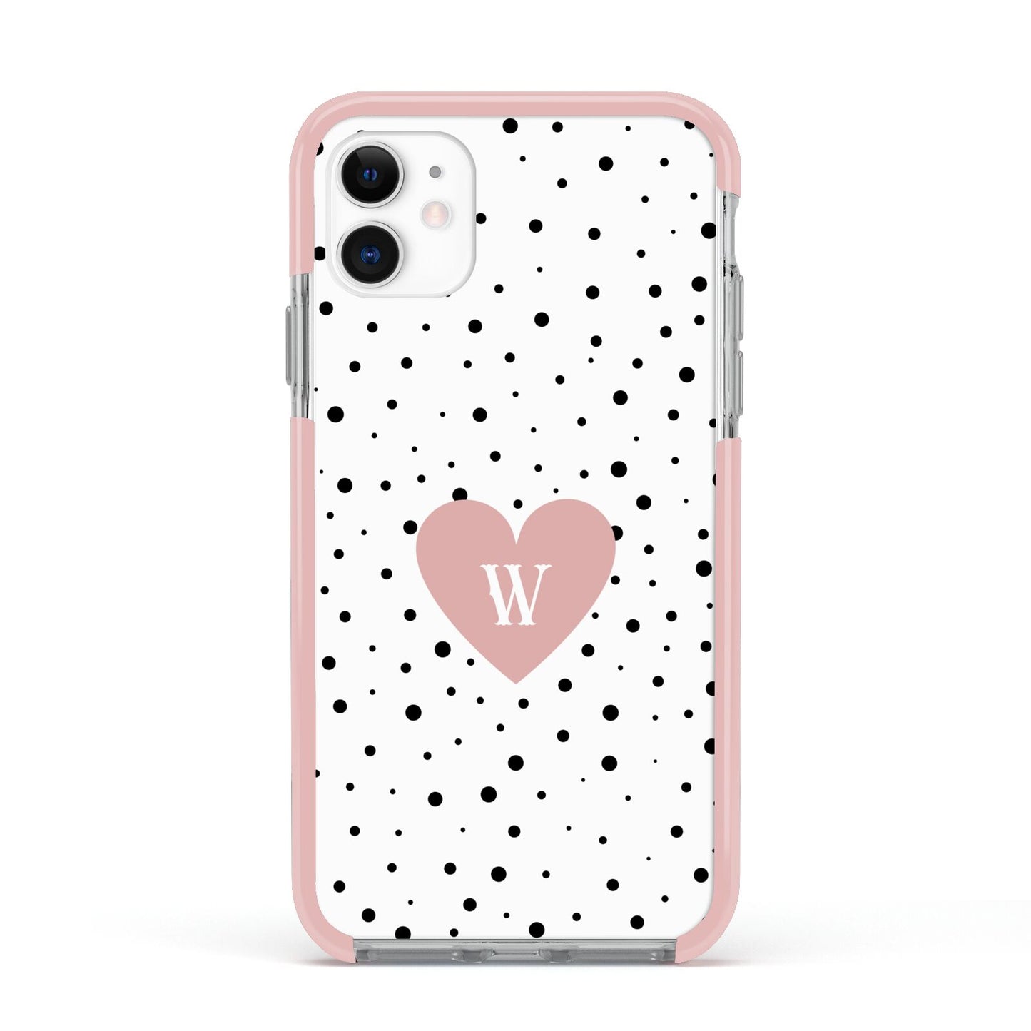 Dotted Pink Heart Personalised Apple iPhone 11 in White with Pink Impact Case