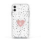 Dotted Pink Heart Personalised Apple iPhone 11 in White with White Impact Case