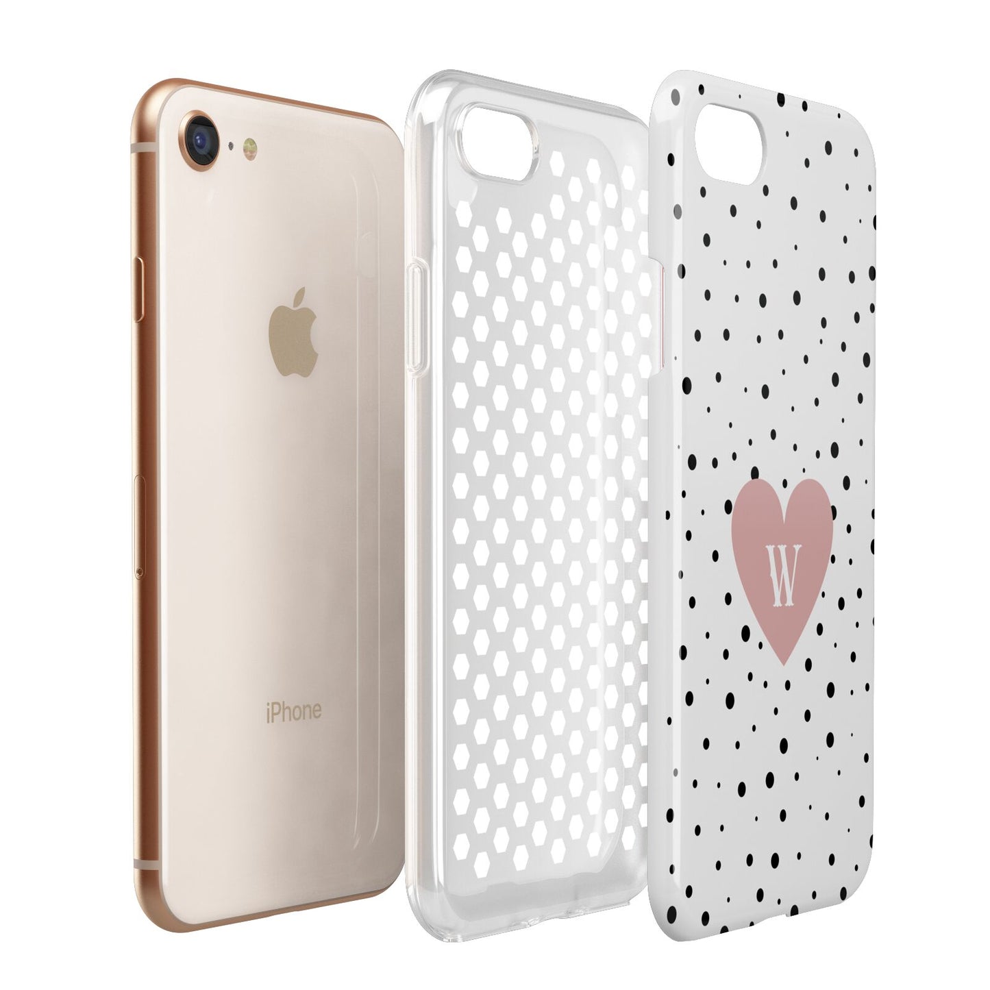 Dotted Pink Heart Personalised Apple iPhone 7 8 3D Tough Case Expanded View