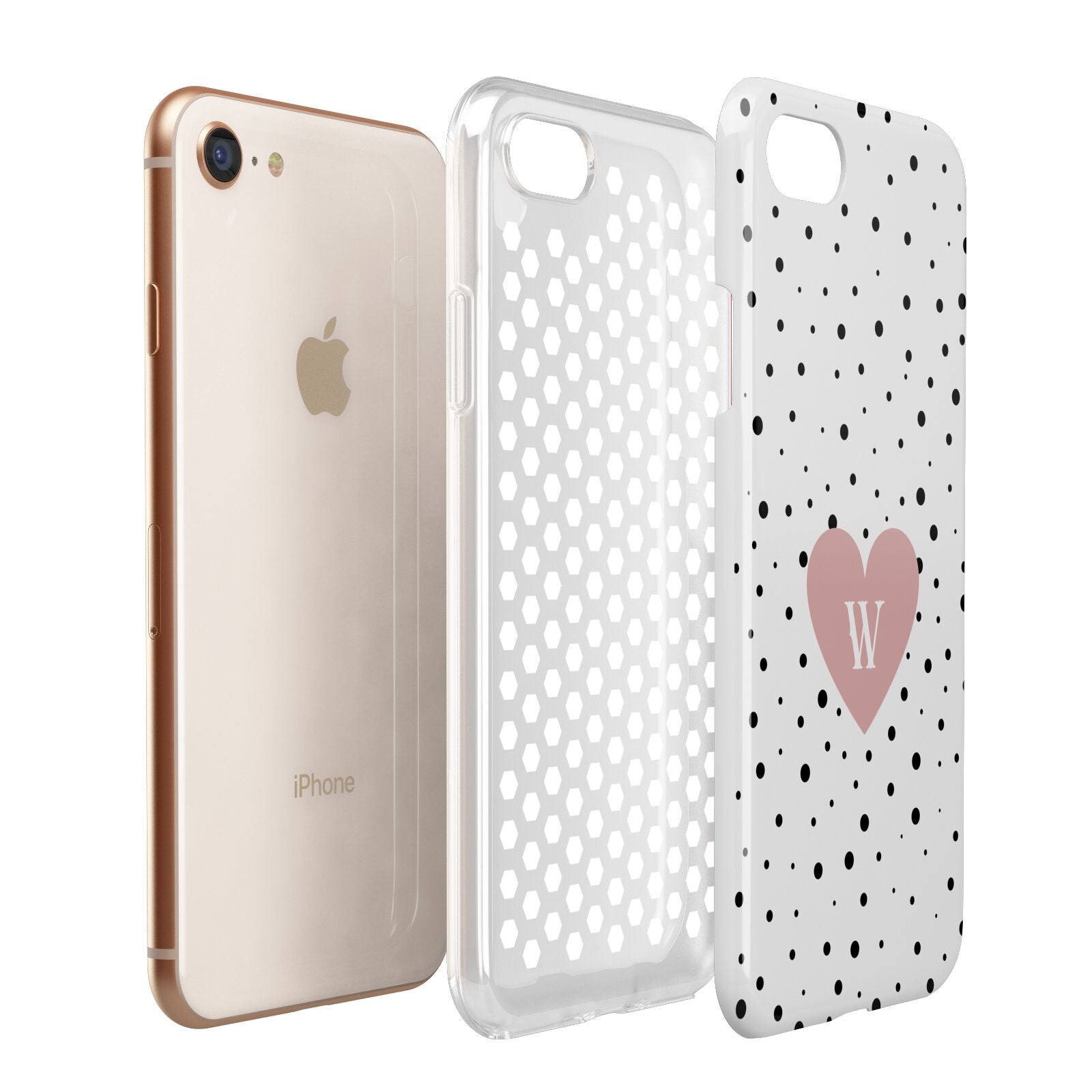 Dotted Pink Heart Personalised Apple iPhone 7 8 3D Tough Case Expanded View