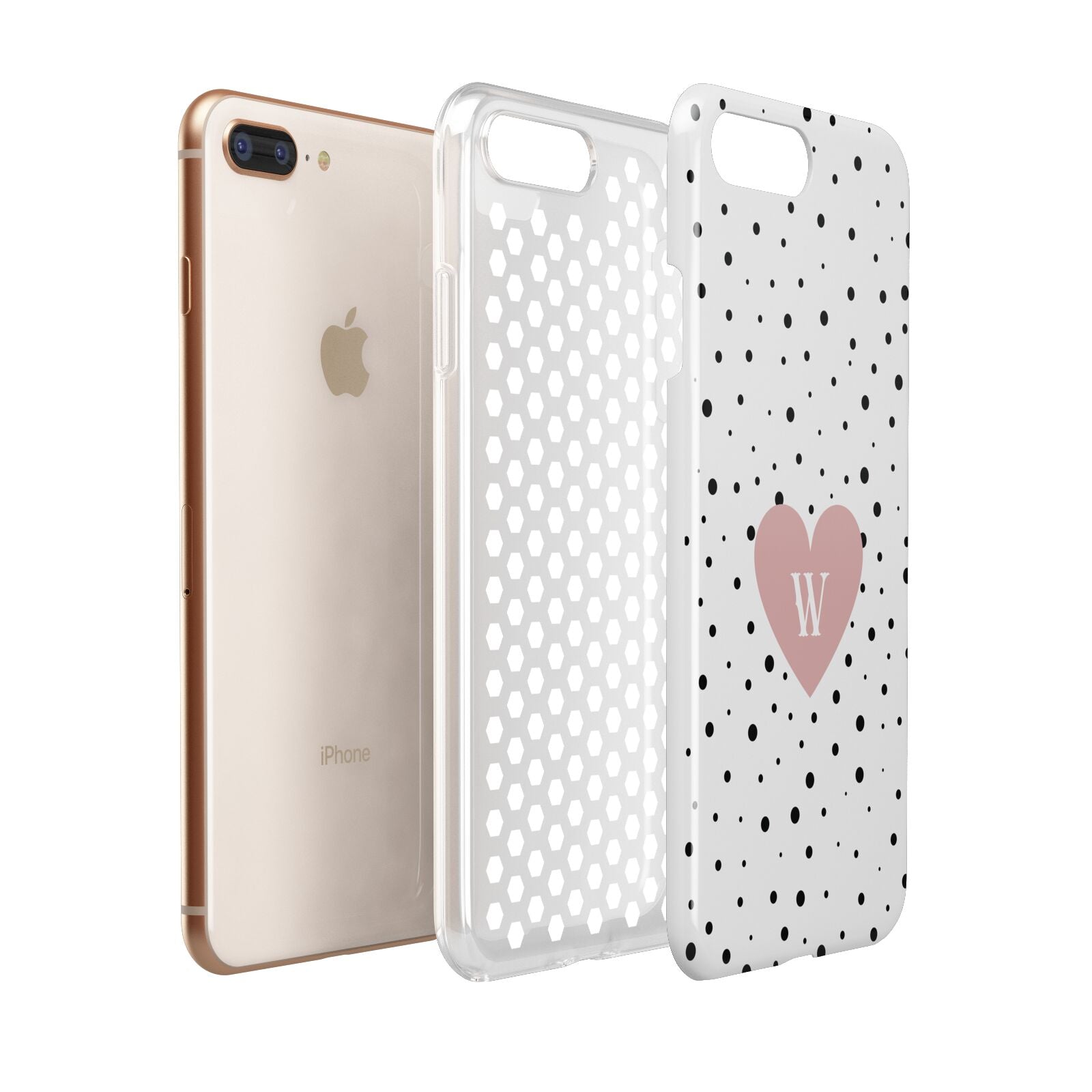 Dotted Pink Heart Personalised Apple iPhone 7 8 Plus 3D Tough Case Expanded View