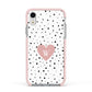 Dotted Pink Heart Personalised Apple iPhone XR Impact Case Pink Edge on Silver Phone