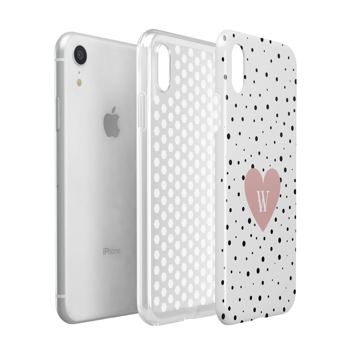 Dotted Pink Heart Personalised Apple iPhone XR White 3D Tough Case Expanded view