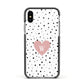 Dotted Pink Heart Personalised Apple iPhone Xs Impact Case Black Edge on Silver Phone