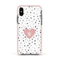 Dotted Pink Heart Personalised Apple iPhone Xs Impact Case Pink Edge on Black Phone