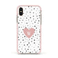 Dotted Pink Heart Personalised Apple iPhone Xs Impact Case Pink Edge on Gold Phone