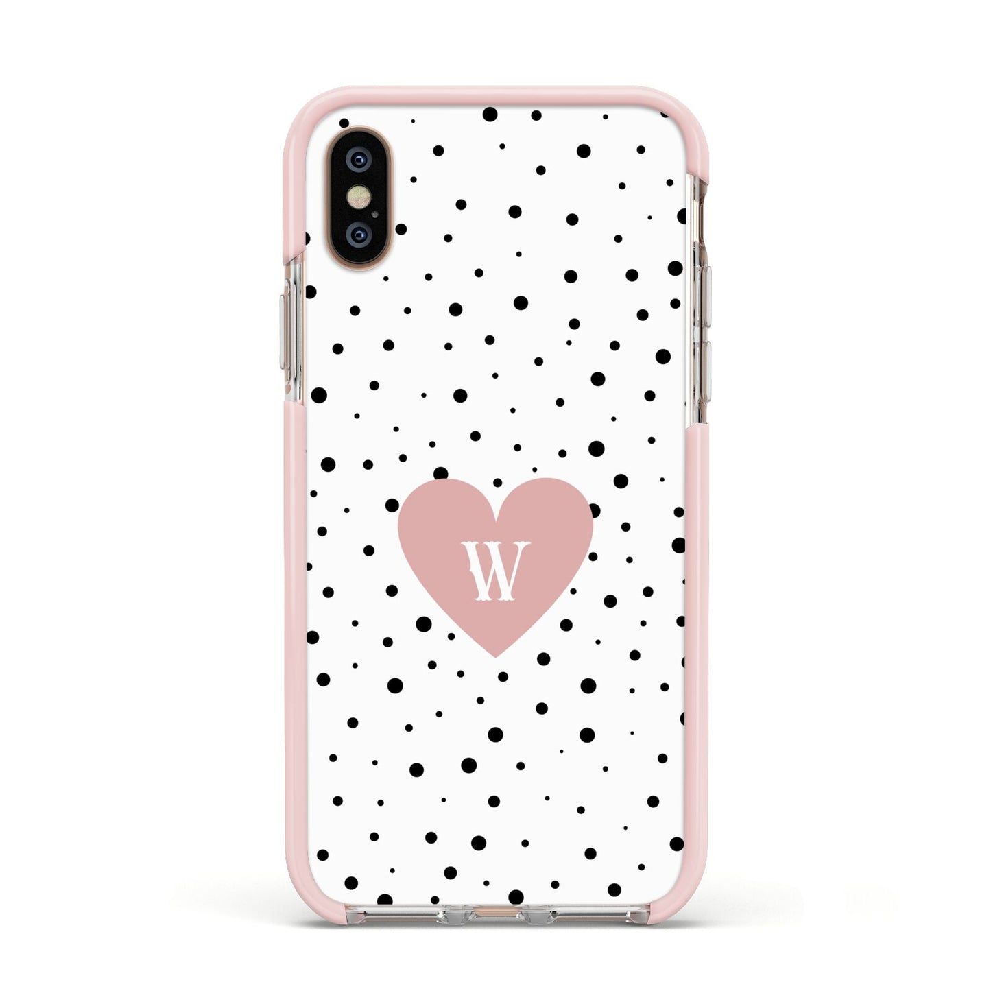 Dotted Pink Heart Personalised Apple iPhone Xs Impact Case Pink Edge on Gold Phone