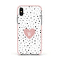 Dotted Pink Heart Personalised Apple iPhone Xs Impact Case Pink Edge on Silver Phone