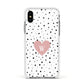 Dotted Pink Heart Personalised Apple iPhone Xs Impact Case White Edge on Silver Phone