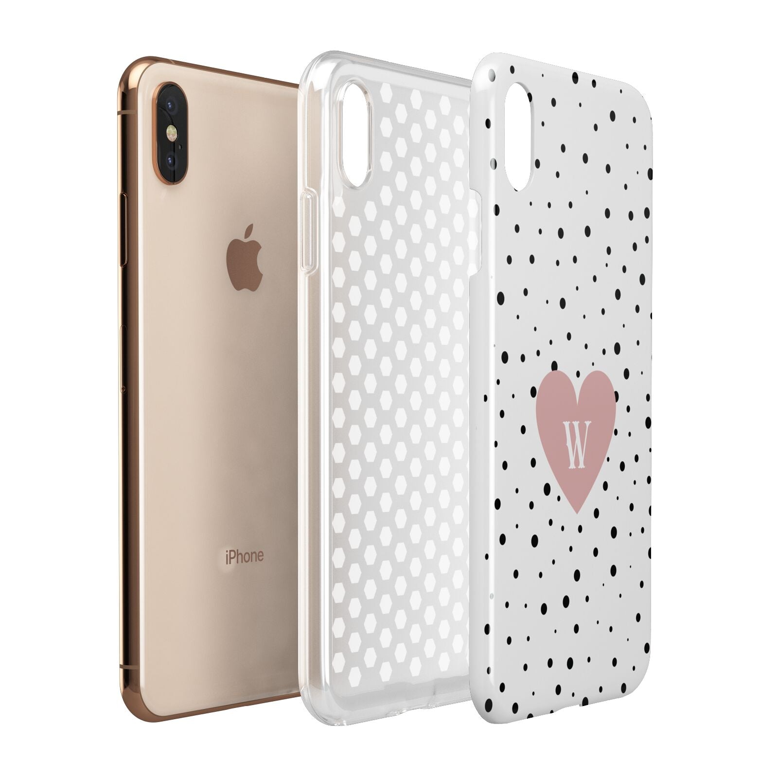 Dotted Pink Heart Personalised Apple iPhone Xs Max 3D Tough Case Expanded View