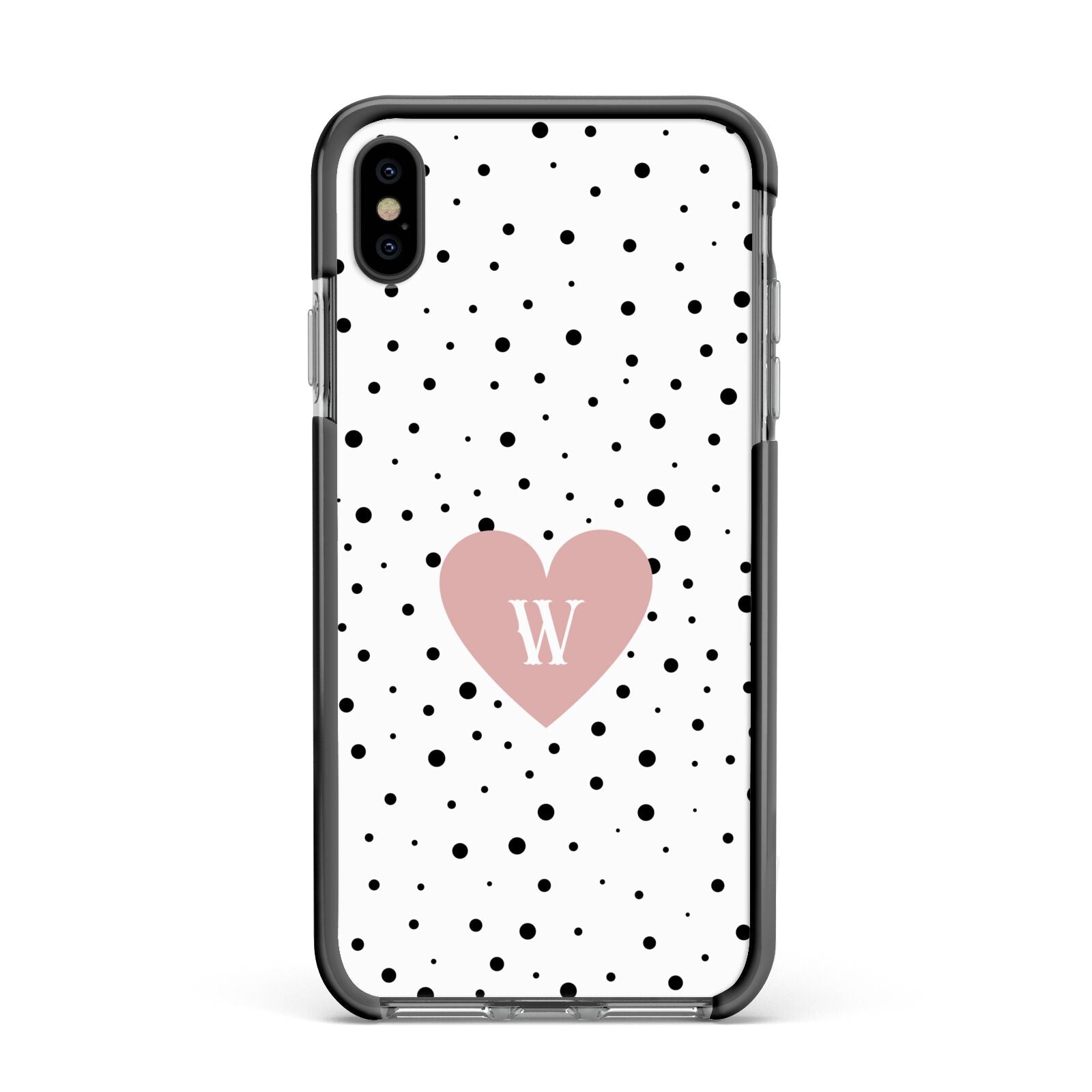 Dotted Pink Heart Personalised Apple iPhone Xs Max Impact Case Black Edge on Black Phone