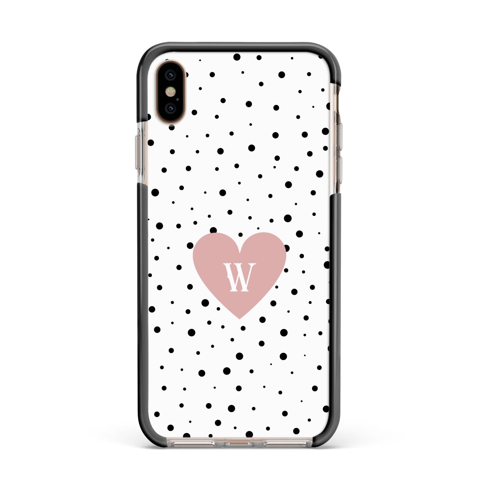 Dotted Pink Heart Personalised Apple iPhone Xs Max Impact Case Black Edge on Gold Phone