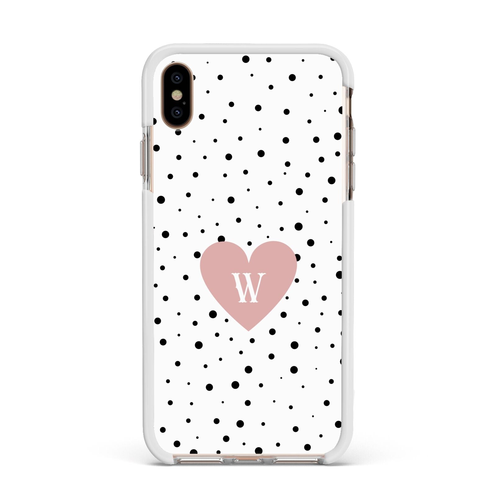 Dotted Pink Heart Personalised Apple iPhone Xs Max Impact Case White Edge on Gold Phone