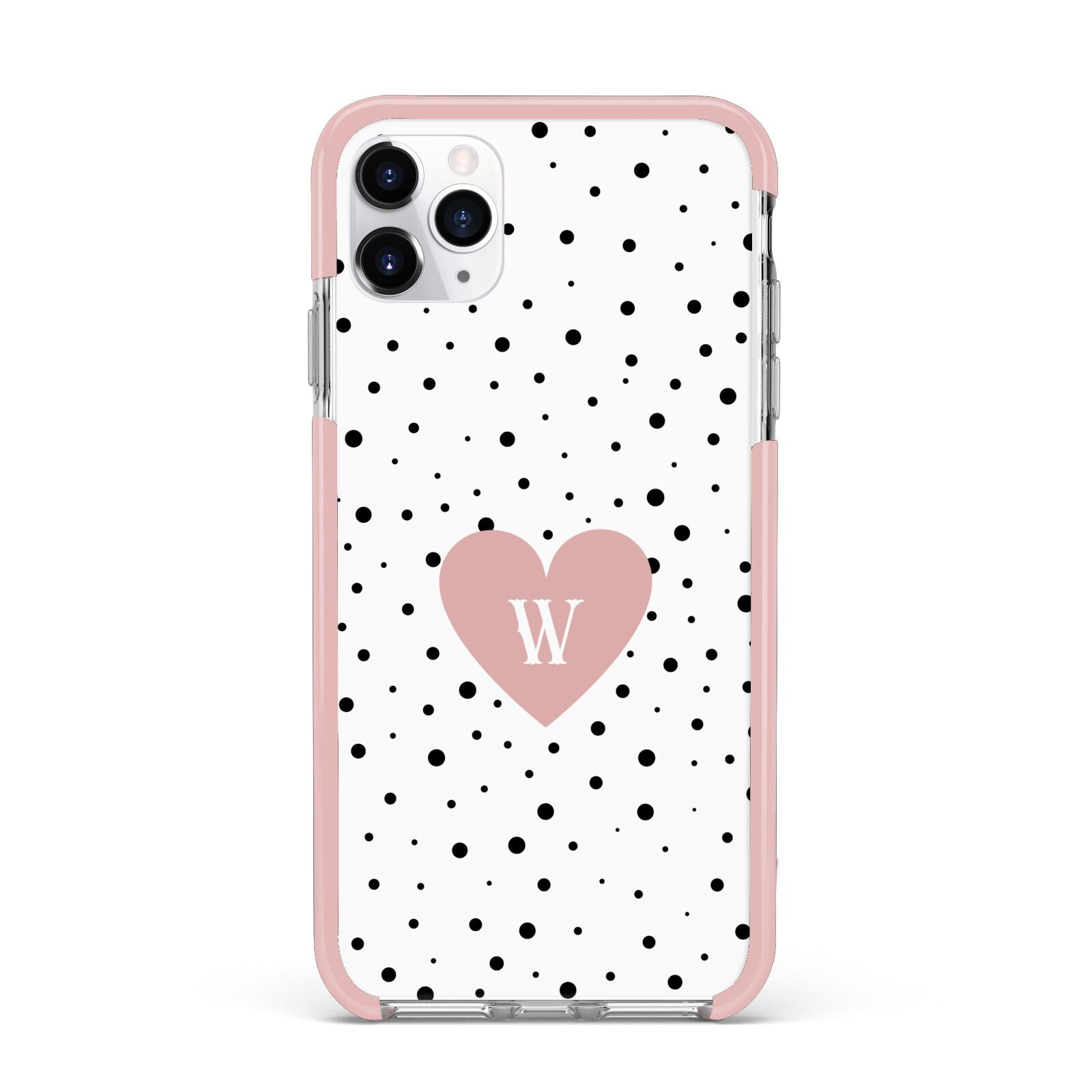 Dotted Pink Heart Personalised iPhone 11 Pro Max Impact Pink Edge Case