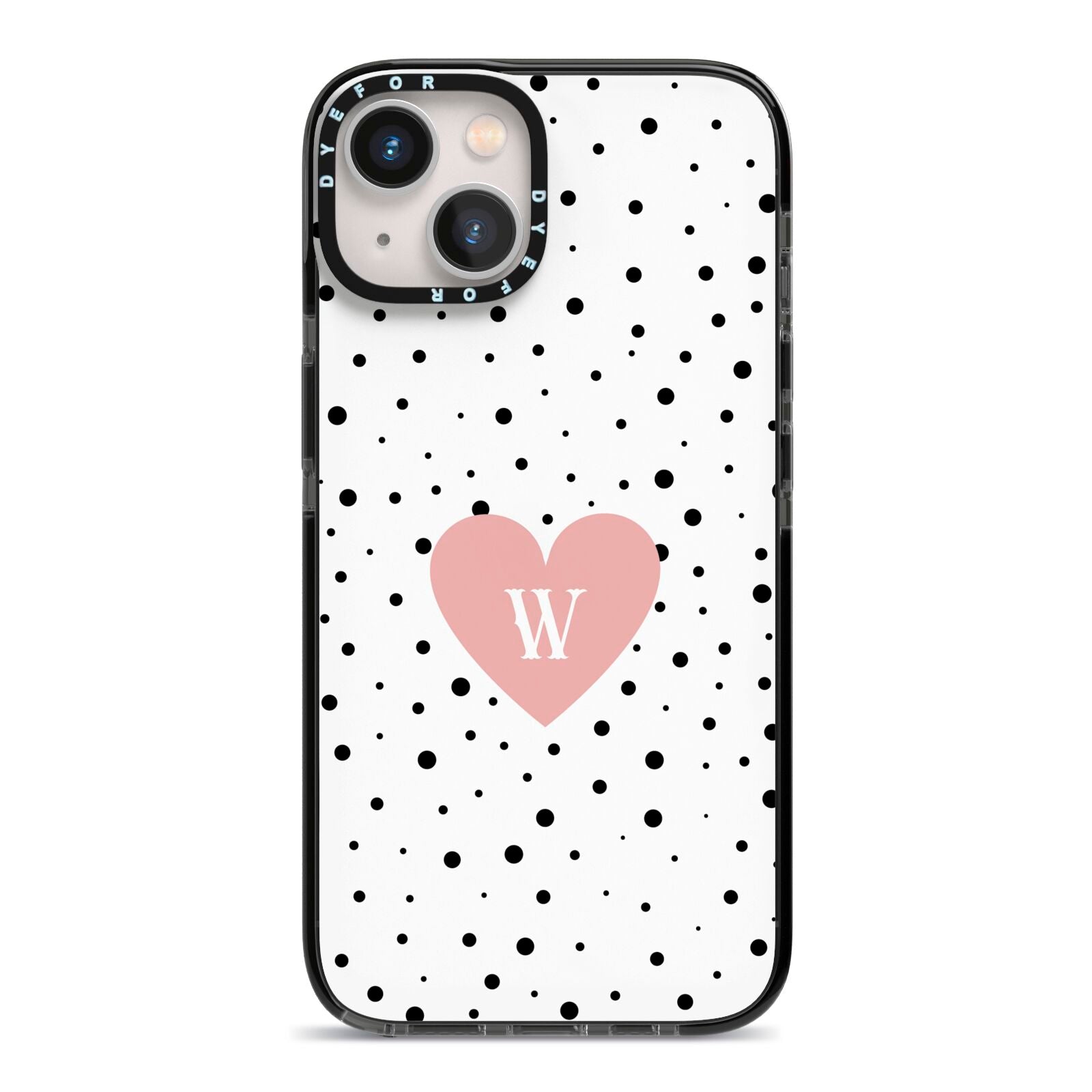 Dotted Pink Heart Personalised iPhone 13 Black Impact Case on Silver phone