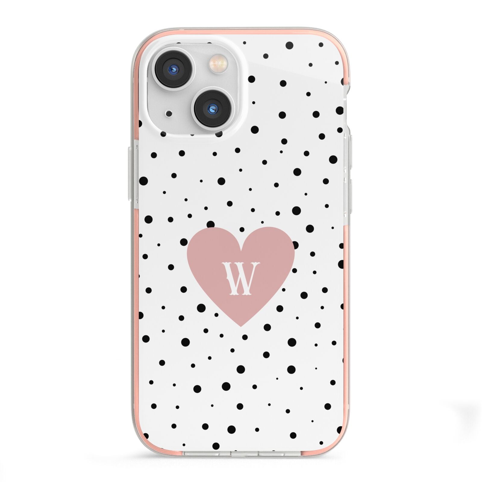 Dotted Pink Heart Personalised iPhone 13 Mini TPU Impact Case with Pink Edges